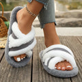 Fashion Fluffy Cross Strap House Slippers for Women Autumn Winter Warm Furry Slides Shoes Woman Indoor Comfort Flat Fur Slippers