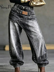 Women High Waist Jeans SHENGPALAE Women High Waist Wide Leg Jeans Layered Washed Asymmetrical Hip Hop Streetwear Summer 2026 New 05E02945
