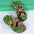 ZXRYXGS Premium Pu Leather Flowers Women Stylish Slippers Flat Wedges Sandals 2026 Round Toe Large Size Wearing Outside Slippers