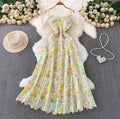 Frenchic Vintage Maxi Dresses for Women Lace Floral Printed Spaghetti Strap Female Vestidos Summer Elegant Dress Dropshipping