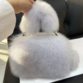 Women Handbag Real Fox Fur Rabbit Ear Bag Women Luxury Mini Square Crossbody Shoulder Bag Winter Warm Hand Muff Phone Purse Fluffy Handbag