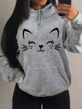 Simple Word Cat Happy Pattern Women Hoodies Fashion Casual Streetwear Personality Hip Hop Hoodie Trendy Fleece Pulloverar