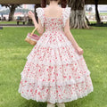 Pastoral apple floral Lolita JSK sleeveless big bow multi-layer lace long princess dress  maxi dresses for women
