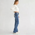 Embroidered Jeans High Waist Slim Straight Leg Washed Blue Denim Pants Decorative Back Pockets Casual Streetwear Women's Jeans
