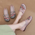 Women Traditional Chinese Knot Embroidered Flat Loafers Soft Non Slip Canvas Walking Shoes For Summer Daily Wear