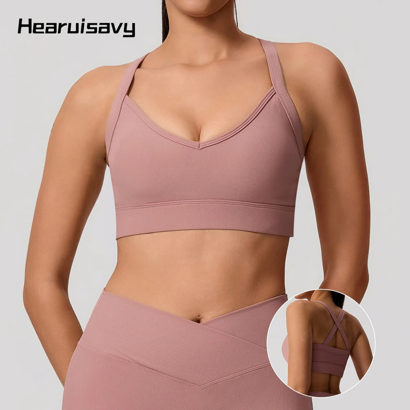Hearuisavy High Intensity Sports Bra Women Fitness Underwear Back-Cross Anti-Shock Gym Running Yoga Bra Breathable Push Up Tops