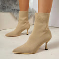 Women High Heels Spring Autumn Women Ankle Boots Slip-On Green Chelsea Boots Women Luxury Stretch Fabric Women Socks Shoes Pointed Toe High Heels