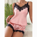 Women's Satin Bra And Shorts Set Solid-Color Summer Lingerie Nightwear Sets Silky 2-Piece Underwear Pajamas Suit V-Neck Vest Top