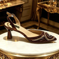 2026 Italian Inspired Coffee Pointed Toe High Heels Matching Handbag Set COMFORT INCLUDED Elegant Wedding Party Shoes for Women
