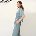 AYUNSUE 16Mm 100% Mulberry Silk Sleepwear Women Summer Clothes Pajama Sets Casual Long Pants Short Sleeve Top Two-piece Пижама