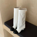 French style small fragrant round toe color blocked knight boots versatile thick heel high top boots for women