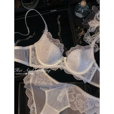 YUQI Women Vintage French Lace Minimizer Bra Soft Underwire Side Support Anti Sag Lift Skin Friendly Brassiere S-XL Lingerie Set