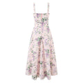 2026 Women Floral Print Fishbone Waist Spaghetti Straps Dress Summer Female  Elegant Midi Long Party Dresses Holiday Robe
