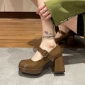 French temperament thick-heeled retro single shoes 2024 autumn new bright shallow mouth Mary Jane small leather shoes woman