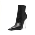 Arden Furtado Autumn Black Pointed Toe Short Boots Pointy Stilettos Heels Side Zipper Boots Europe And America Women's Boots