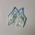 Women Color Block Print Backless Sports Bra With Fixed Pads Yoga Outfit Shockproof High Waist Workout Pants Set