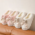 Women's Bow Slippers Thick-Soled Soft-Soled  Bedroom Cotton Shoes  Outdoor Indoor Winter Plush Non-Slip Bow Warm Houseshoes