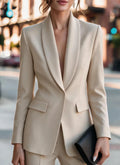 Women Blazer Jacket Women Formal Blazer Jacket Shawl Lapel Deep V Neck Shoulder Pad Long Sleeve Slim Office Business Coat