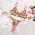 2-Piece Floral Lingerie Set Sheer Embroidery Underwear Intimates Versatile Underwire Push-up Bra Panty Set For Lady Girl