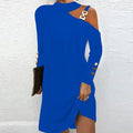 Women Sexy Off Shoulder Halter Neck Mini Dress Autumn Long Sleeve Casual Loose Solid Color Dresses Elegant Office Lady Clothing