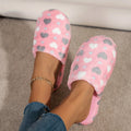 Women Sweet Heart-shaped Soft Soled Plush Slippers Winter Warm Home Slippers Female Cute Silent Slides Adults Cute Bedroom Shoes