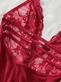 Sexy Lace Bra And Panty Set For Women, Halter Deep V Sheer Mesh Chemise, Bow Lingerie Sleepwear