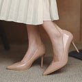Nude Women's Thin Heels High Heels 2026 New Profession Patent Leather Temperament Pointed Shallow Dress Pumps Women's High Heels