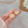Korean Trend Geometric Round Opal Stud Earrings for Women Personality Statement Ear Jewelry Gift