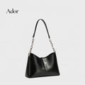 Genuine Leather Women Bucket Bag Chain Handle Lock Closure Shoulder Crossbody Handbag Korean Style