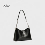 Genuine Leather Women Bucket Bag Chain Handle Lock Closure Shoulder Crossbody Handbag Korean Style
