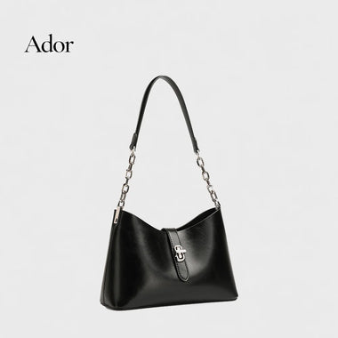 Genuine Leather Women Bucket Bag Chain Handle Lock Closure Shoulder Crossbody Handbag Korean Style