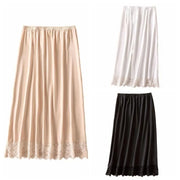 Thin Ice Silk Modal Female Half Length Skirt Lace Anti-glare Underskirt Mesh Flower Pure Color Half Slip Dress Petticoat