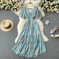19 Colors Summer Floral Print V-neck Waist-cinching Chiffon Long Dress Women 2025 Trendy Elegant Casual Vacation Beach Dresses
