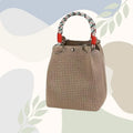 TG820]Mini Knitted Bucket Bag Women Small Handbag Geometric Colorblock Wristlet Purse With Detachable Handle 1PC