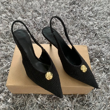 2025 Spring New Brand Women Sandal Fashion Pointed Toe Shallow Slip On Ladies Elegant Slingback Shoes Thin High Heel Pumps