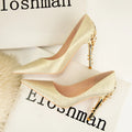 Fashion Light Luxury Pointed Toe High-heeled Stiletto Women's Shoes Sexy Metal Flower Wedding Shoes Banquet High-quality Single