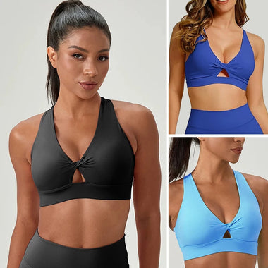 Women's Halter Twist Cutout Sports Bra Built-in Pads Shockproof for Yoga Pilates Gym Training