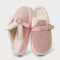 Winter Platform Plush Mules Slippers Women Fashion Belt Buckle Thick Plush Warm Home Fluffy Slides Outdoor Non Slip Cotton Shoes