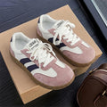 Women Retro Stripe Sneakers Gum Sole Lace Up Flat Shoes Fashion Versatile Casual Walking Shoes for Daily Wear