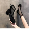 Women Plus Size European American Mesh Boots New Sexy Hollow Out Ankle Boots Solid Color Chunky Heel Block Heel Boots Breathable