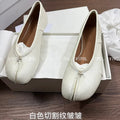 Women's Fashion Casual Pleated Soft Leather Split-Toe Pig Trotters Ballet Flat Loafers Shoes Plus Size Ladies Walking Shoes