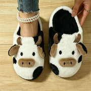 Cute Cow Plush Indoor Slippers Silent Warm Autumn Winter Non-slip Couple Shoes for Men Women House Shoes Cushion