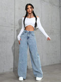 Womens Plus Size Loose Jeans Casual Straight Denim Pants Elastic Stretch Comfort Fit Decorated with Beaded Embroidery Jeans