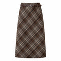 Women Skirt Long Woolen Skirt Women Autumn Winter 2026 New Arrival High Waist Skirt With Belt A Line Plaid Skirt Woman Back Slit Skirts