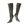 Camouflage Leather Boots Ankle/knee Boots 2026 New Style Hollow Summer Boots Women Pointed Sexy Cross Straps 9Cm Heels Boots
