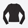 Top Tank Top with Deep V-Neck and Long Sleeves, High-Elastic Slim-Fit Basic Solid Color Base Shirt, Low-Neck Inner Wear Top, Solid Color Low-Neck Slimming Inner Wear T-Shirt, Waist-Cinching Elastic Top Base Shirt