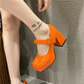 French temperament thick-heeled retro single shoes 2024 autumn new bright shallow mouth Mary Jane small leather shoes woman