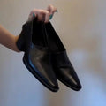 Retro Leather Single Shoes Pointed Toe Women's Versatile Fashionable Design Chunky Heel Autumn Winter Loafers Slip-On Shoes