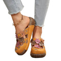 ZXRYXGS Premium Pu Leather Flowers Women Stylish Slippers Flat Wedges Sandals 2026 Round Toe Large Size Wearing Outside Slippers