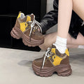 9CM New Women Platform Sneakers Lace-up Autumn Sports Dad Shoes High Top Chunky Casual Shoes Woman Thick Bottom Mesh White Shoes